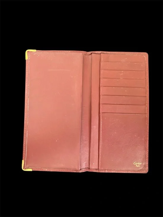 Cartier Burgundy Leather Long Wallet with Gold Corner Accents EUC - Picture 3 of 5